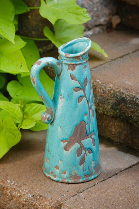 Pottery Birds N Branches Pitcher Turquoise