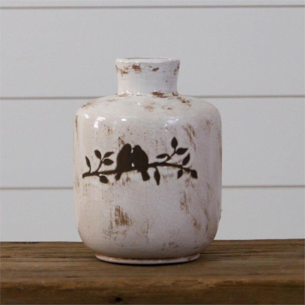 Pottery Birds N Branches Vase Sm