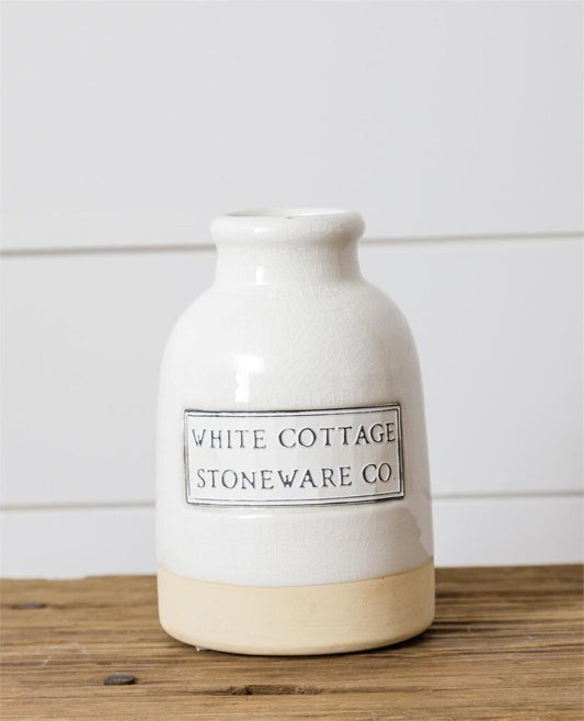 White cottage Stoneware Vase Sm