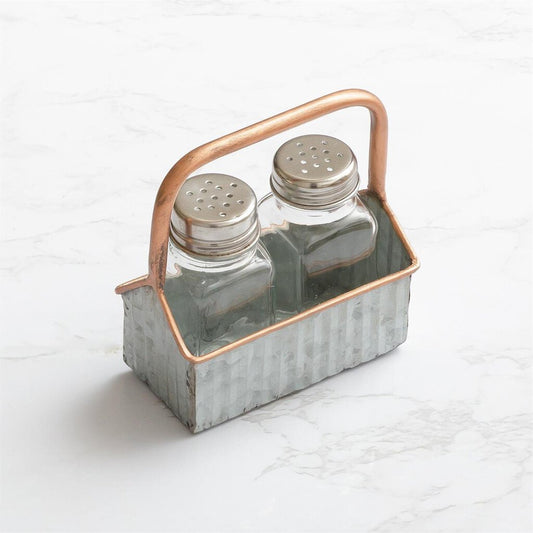 Salt and Pepper Shakers in Caddy