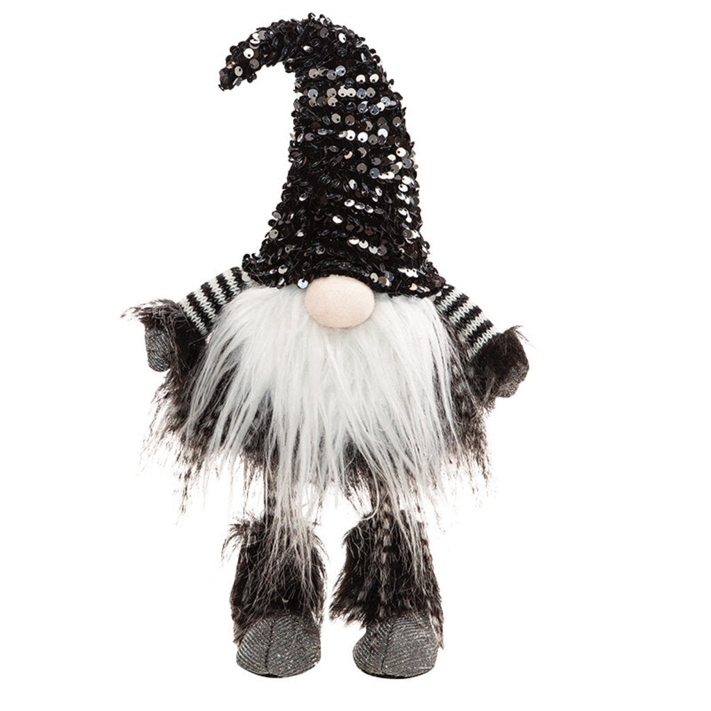 ZOE3008 Wobble Santa Gnome w Black & Silver Hat 15.75inH